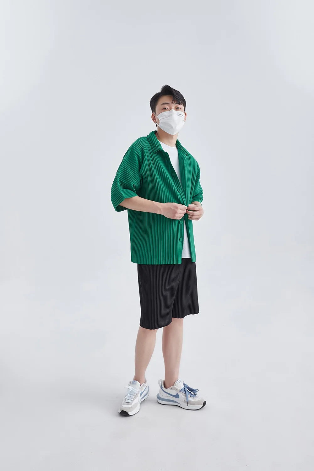 Pleats Pleated Original Short-sleeved Shirt Men's Short-sleeved Blouse 2024 Spring And Summer Loose Casual Jacket Solid Color