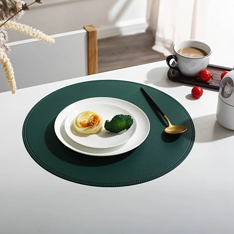 1/2/6PCS Black Round Placemats Set Luxury Shaped Fuax Leather PU Coffe Table Mat Cafe Pad Christmas Decor Kitchen Accessories