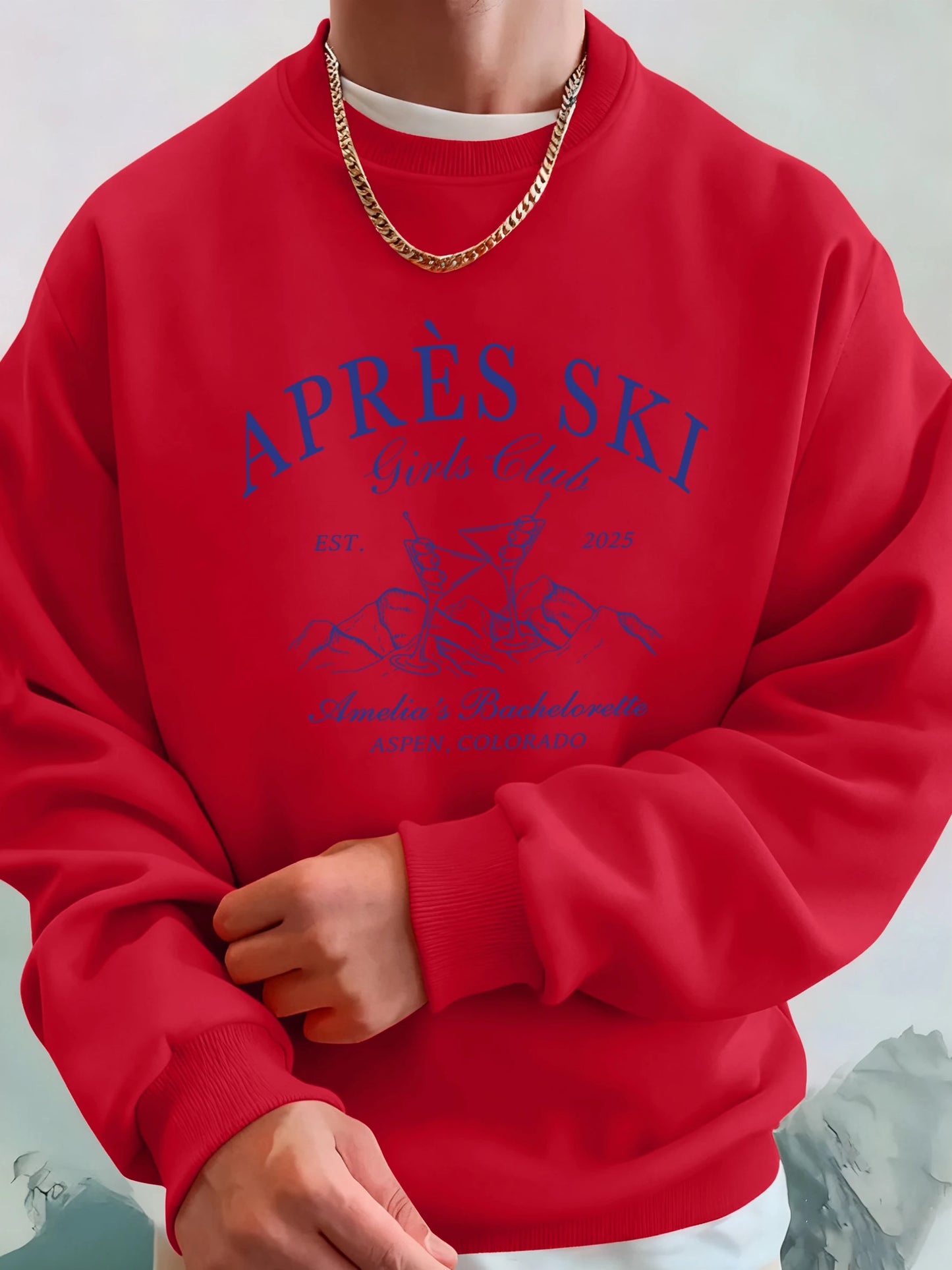 Apres Ski Aspen Colorado Print Men Fashion Hoodie O-Neck Fleece Tops Street Pocket Sweatshirts Comfortable Basics Pullovers