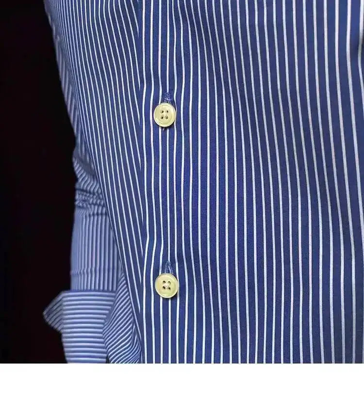 High Quality Men Business Striped Shirt Long Sleeve Slim Hairstylist Shirts Men Office Tuxedo Stripe Shirt Social Herren Hemd