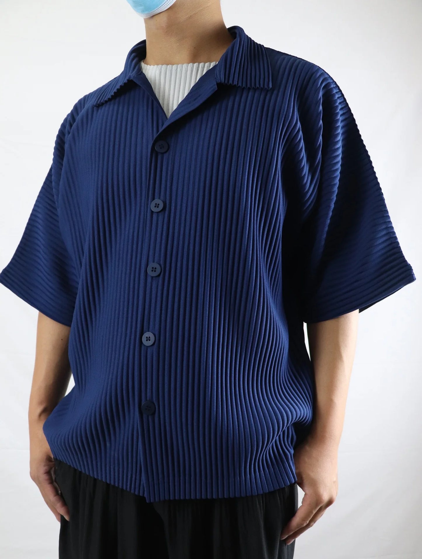 Pleats Pleated Original Short-sleeved Shirt Men's Short-sleeved Blouse 2024 Spring And Summer Loose Casual Jacket Solid Color