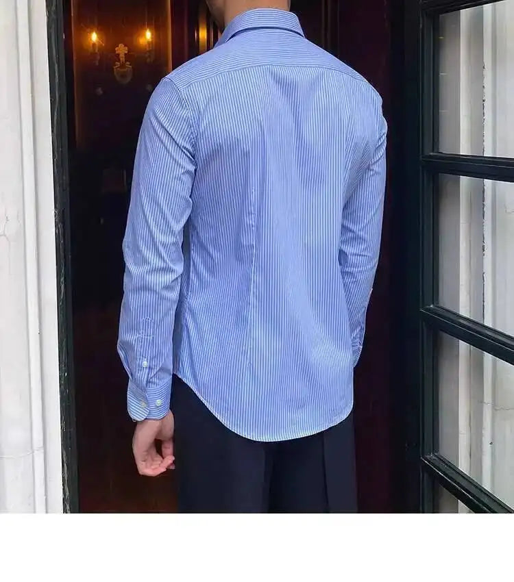 High Quality Men Business Striped Shirt Long Sleeve Slim Hairstylist Shirts Men Office Tuxedo Stripe Shirt Social Herren Hemd
