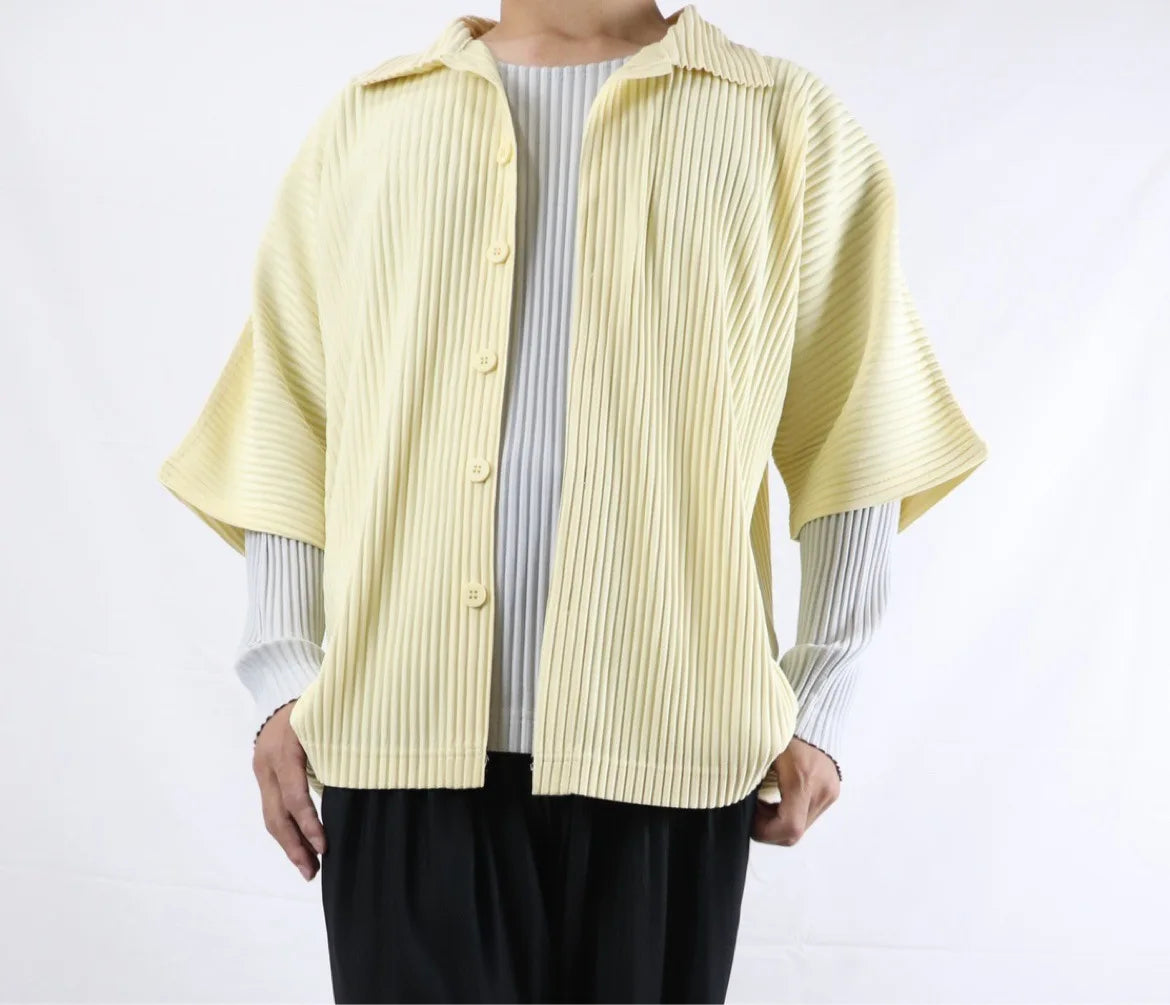 Pleats Pleated Original Short-sleeved Shirt Men's Short-sleeved Blouse 2024 Spring And Summer Loose Casual Jacket Solid Color