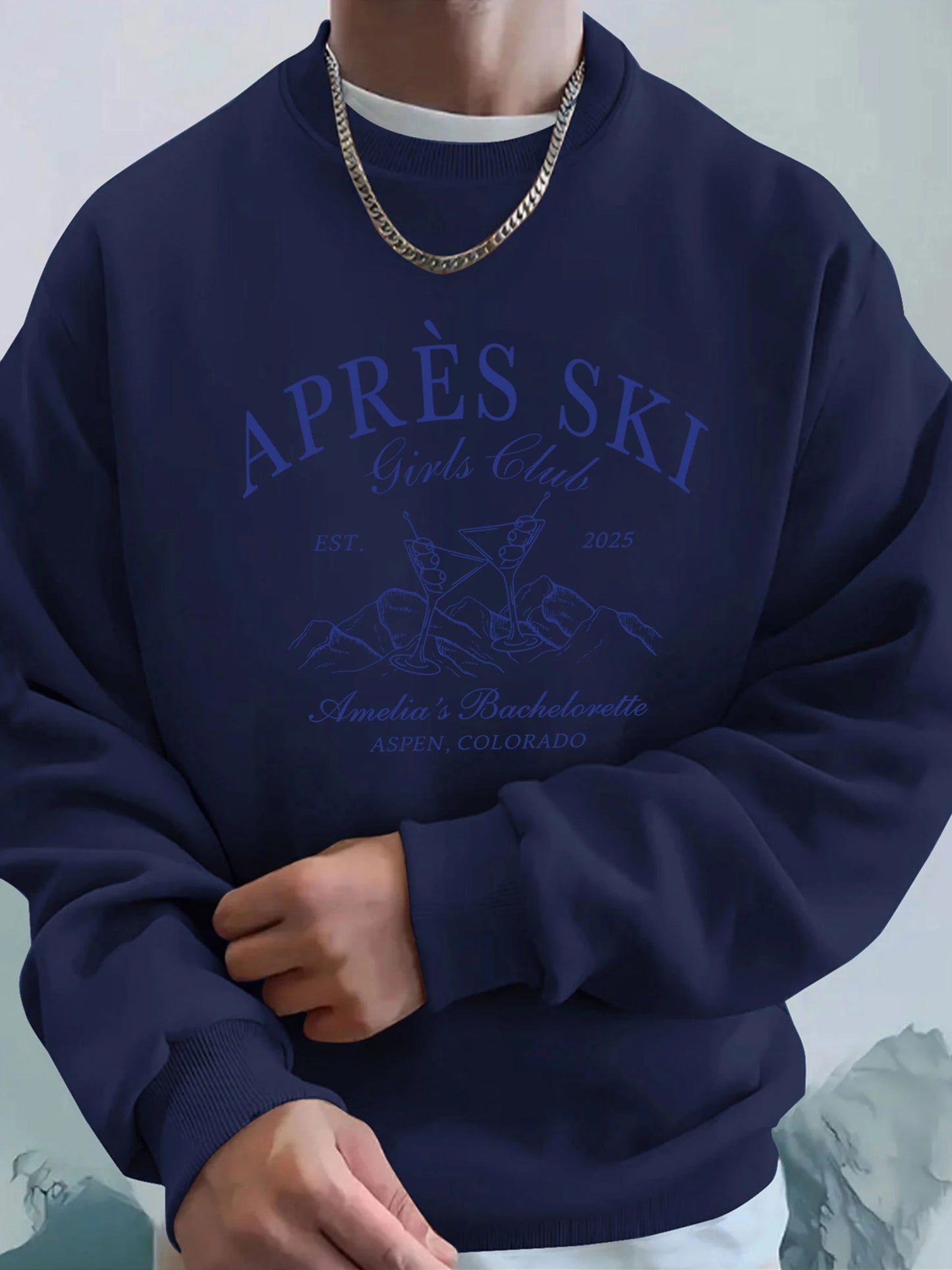 Apres Ski Aspen Colorado Print Men Fashion Hoodie O-Neck Fleece Tops Street Pocket Sweatshirts Comfortable Basics Pullovers