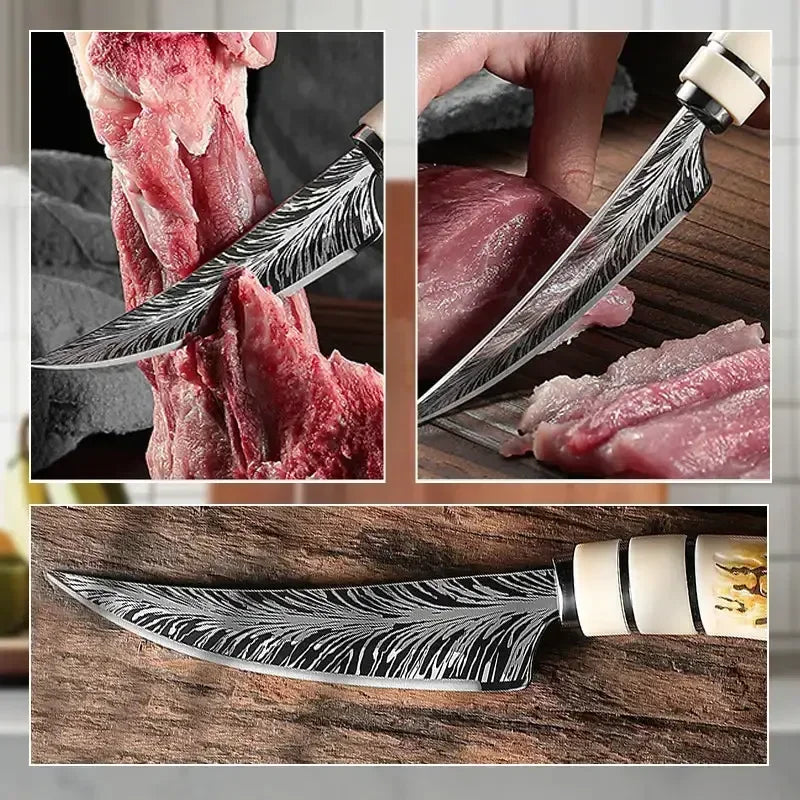 1PC Boning knife with sharp curved blade for gift box Kitchen High hardness forging Damascus texture knife Sharp fruit knife