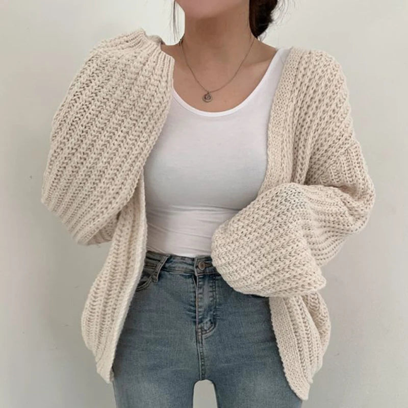 2026 Vintage Harajuku Lantern Sleeve Women Cardigan Sweater Casual Korean Fall Streetwear Tops Coat Chic Lazy Wind Y2k Sweater