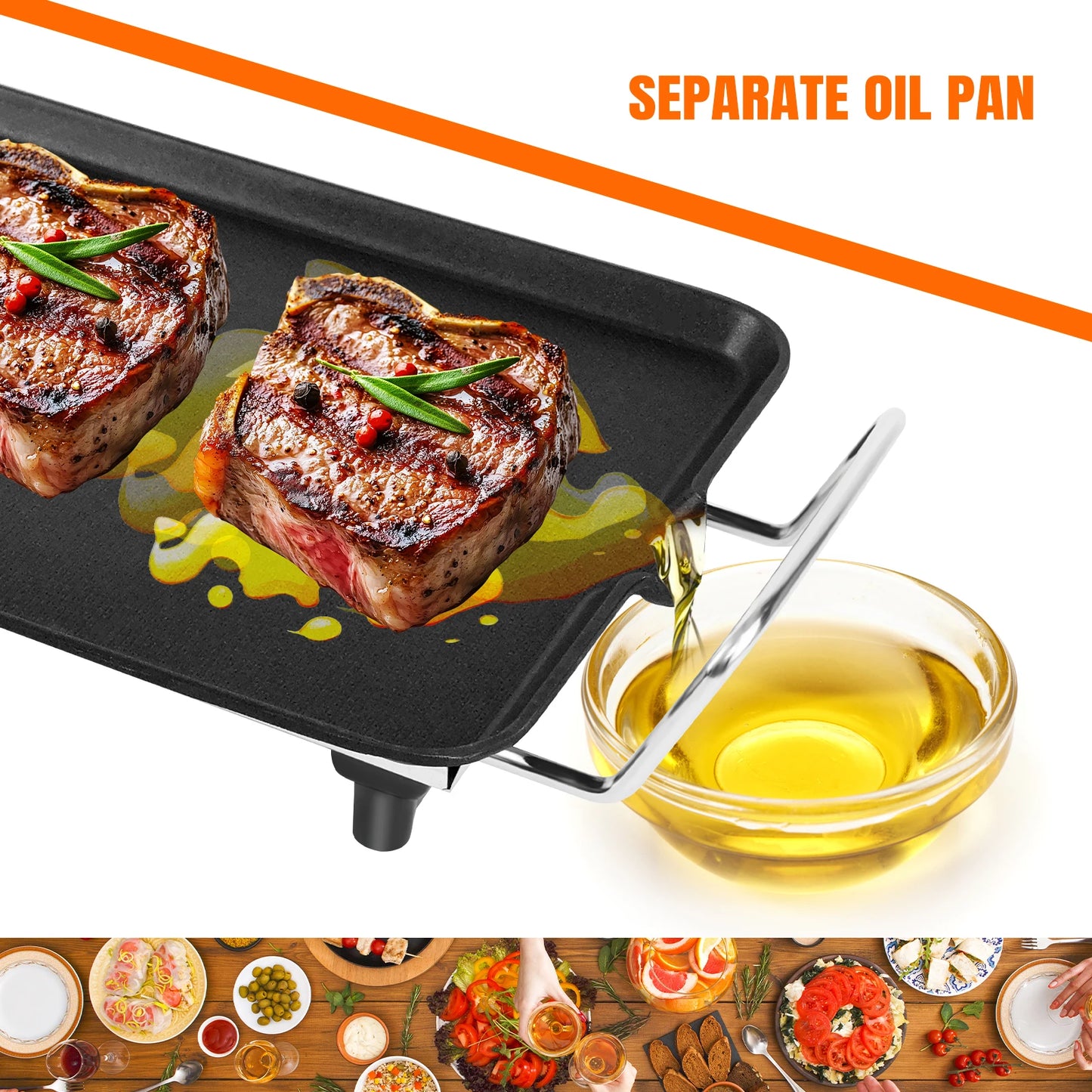 BRIEFNESS Electric Smokeless Table Grill, Hot Non-Stick BBQ Griddle for Kitchen, Party, Camping, Dinner, Festival Cooking