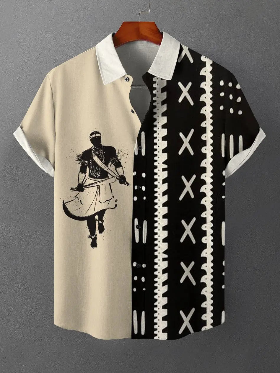 2025 Vintage African Style Men's Retro Ethnic Tribal Short Sleeve Shirt Tops Fashion Casual Vacation Streetwear Men's Shirt