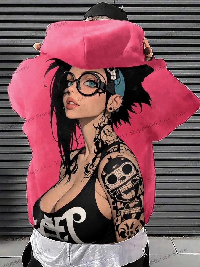 Anime girl back pattern Sweatshirt Casual Long Sleeve Hooded Pullover 3D Printing Women Top Fashion Oversized Men's Hoodies