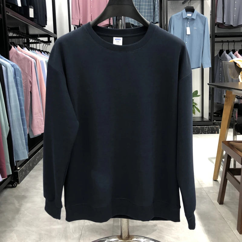 Daily Casual Sweatshirts for Men Fashion Solid Pullover Streetwear Black White O-Neck Hoodies