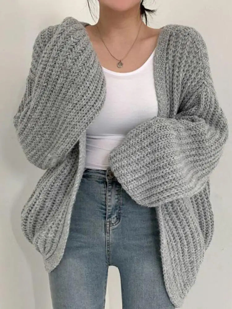 2026 Vintage Harajuku Lantern Sleeve Women Cardigan Sweater Casual Korean Fall Streetwear Tops Coat Chic Lazy Wind Y2k Sweater
