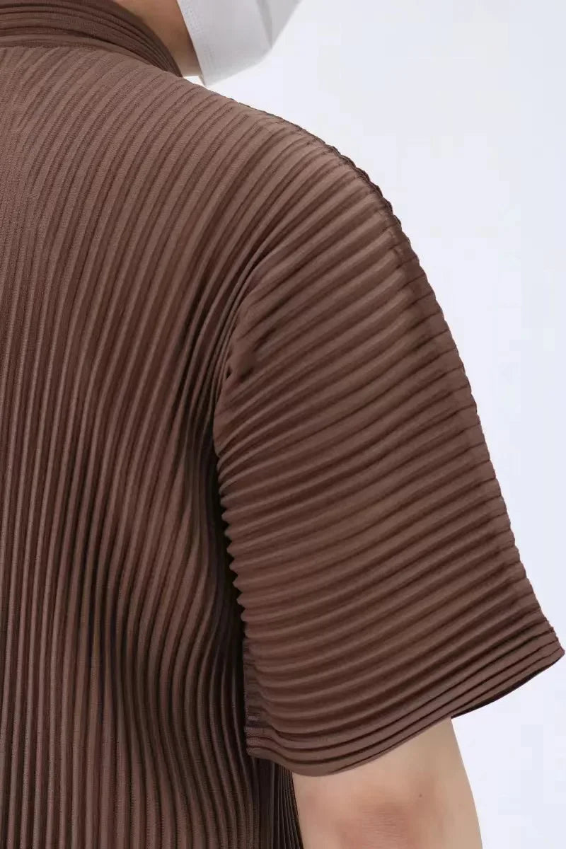 Pleats Pleated Original Short-sleeved Shirt Men's Short-sleeved Blouse 2024 Spring And Summer Loose Casual Jacket Solid Color