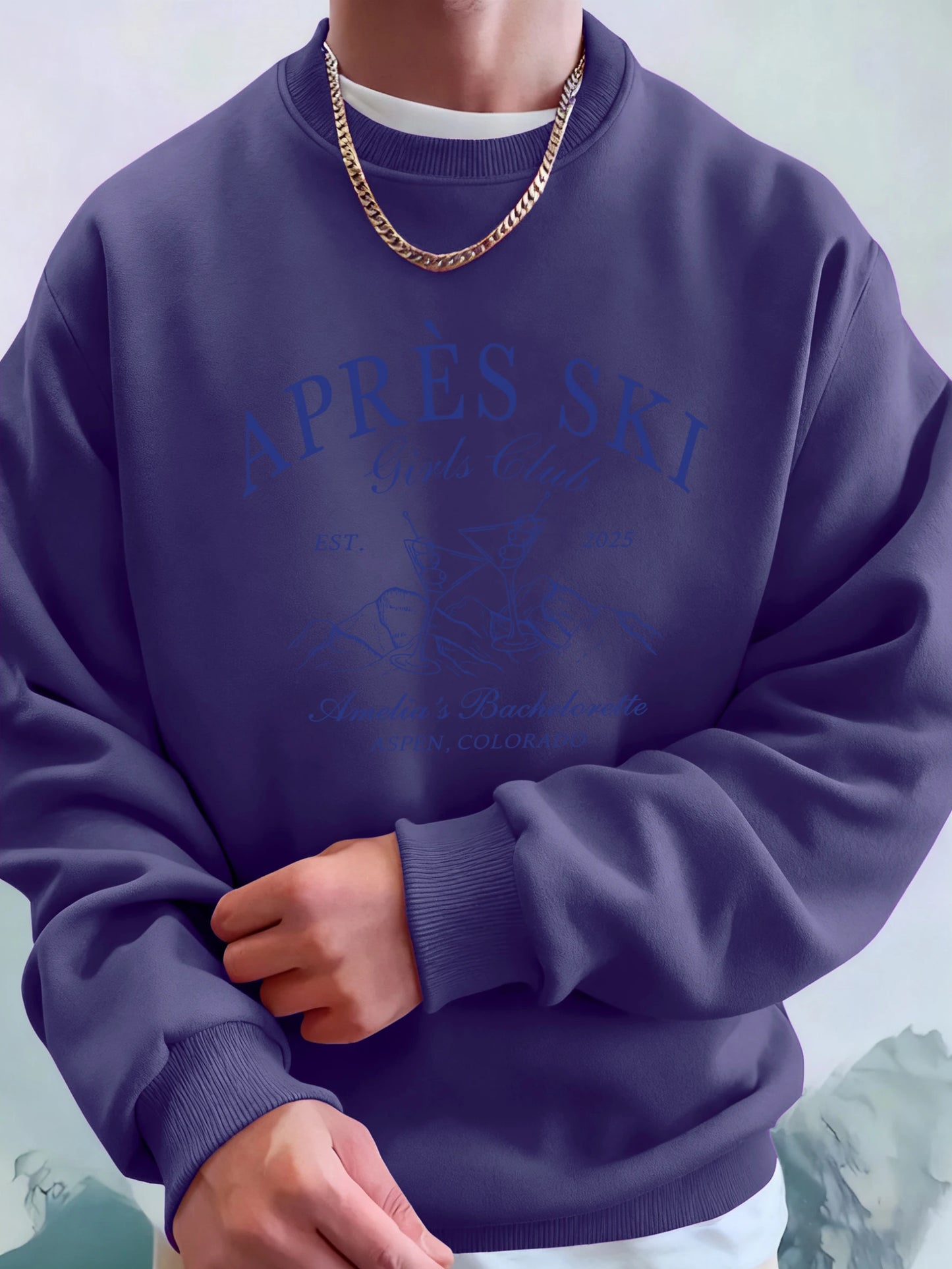 Apres Ski Aspen Colorado Print Men Fashion Hoodie O-Neck Fleece Tops Street Pocket Sweatshirts Comfortable Basics Pullovers