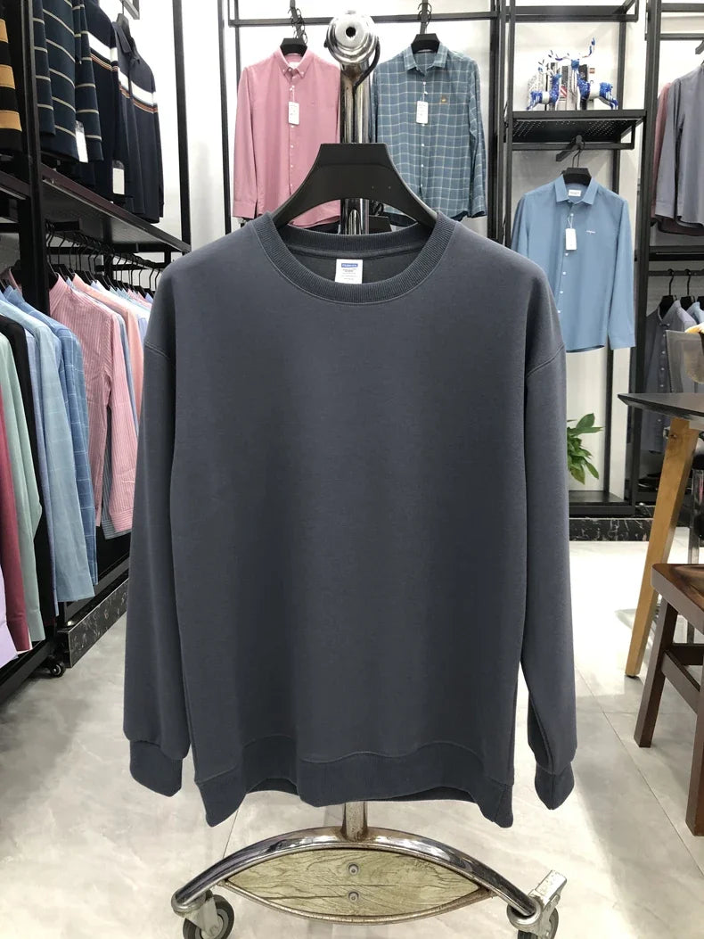 Daily Casual Sweatshirts for Men Fashion Solid Pullover Streetwear Black White O-Neck Hoodies