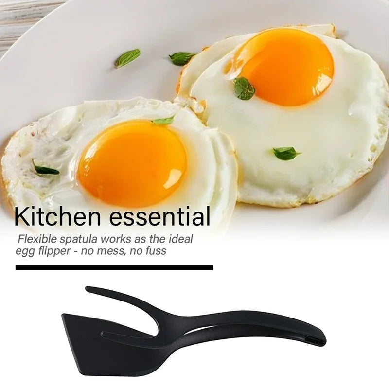 2 in 1 Nylon Grip Flip Tongs with Egg Spatula And Steak Turner Clamp Fish French Special Kitchen Utensils Cooking Tool CFQJ004