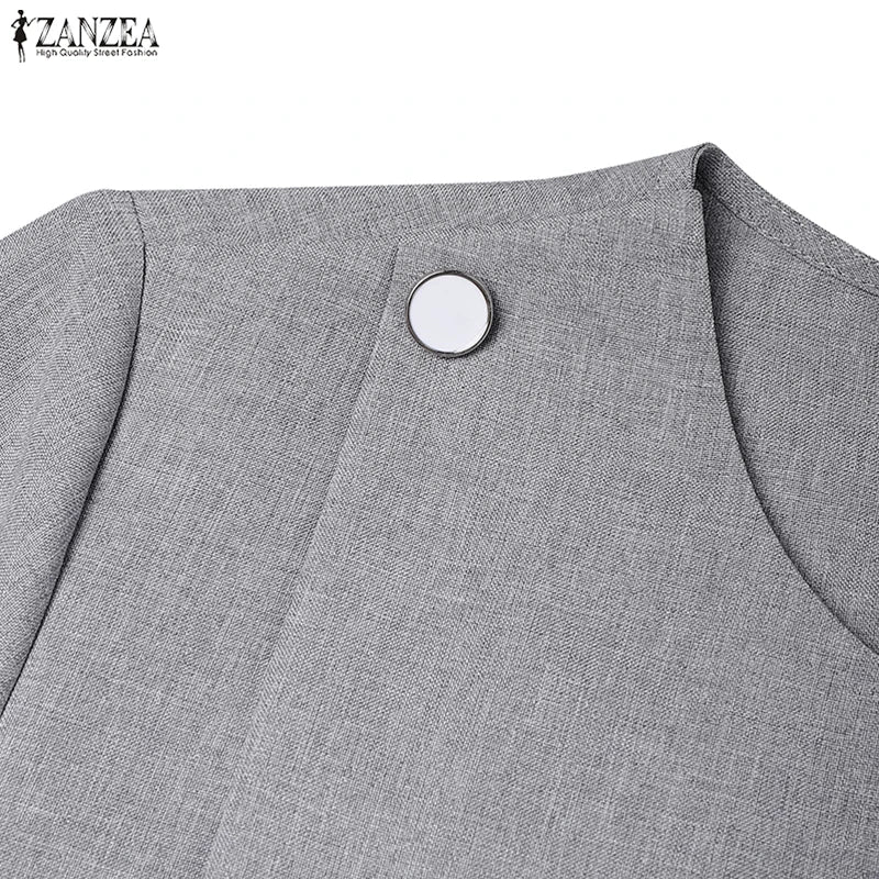 ZANZEA Autumn Dress Women Long Sleeve Elegant Office Sundress Casual Solid Color Vestidos 2025 European Style Asymmetrical Robe
