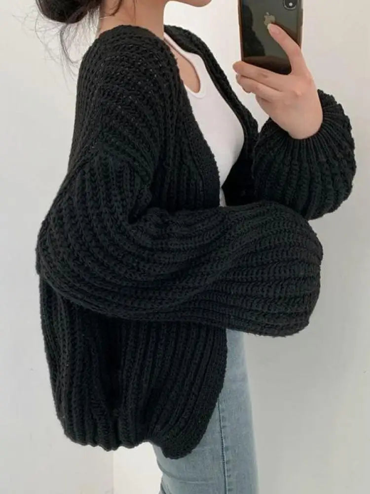 2026 Vintage Harajuku Lantern Sleeve Women Cardigan Sweater Casual Korean Fall Streetwear Tops Coat Chic Lazy Wind Y2k Sweater
