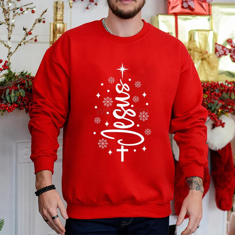 Jesus Christmas Tree Men Women Sweatshirt Christian Christmas Cross Graphic Men's Women's Sweater Festive Holiday Casual Sweater