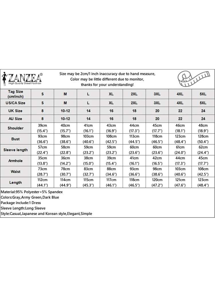 ZANZEA Autumn Dress Women Long Sleeve Elegant Office Sundress Casual Solid Color Vestidos 2025 European Style Asymmetrical Robe