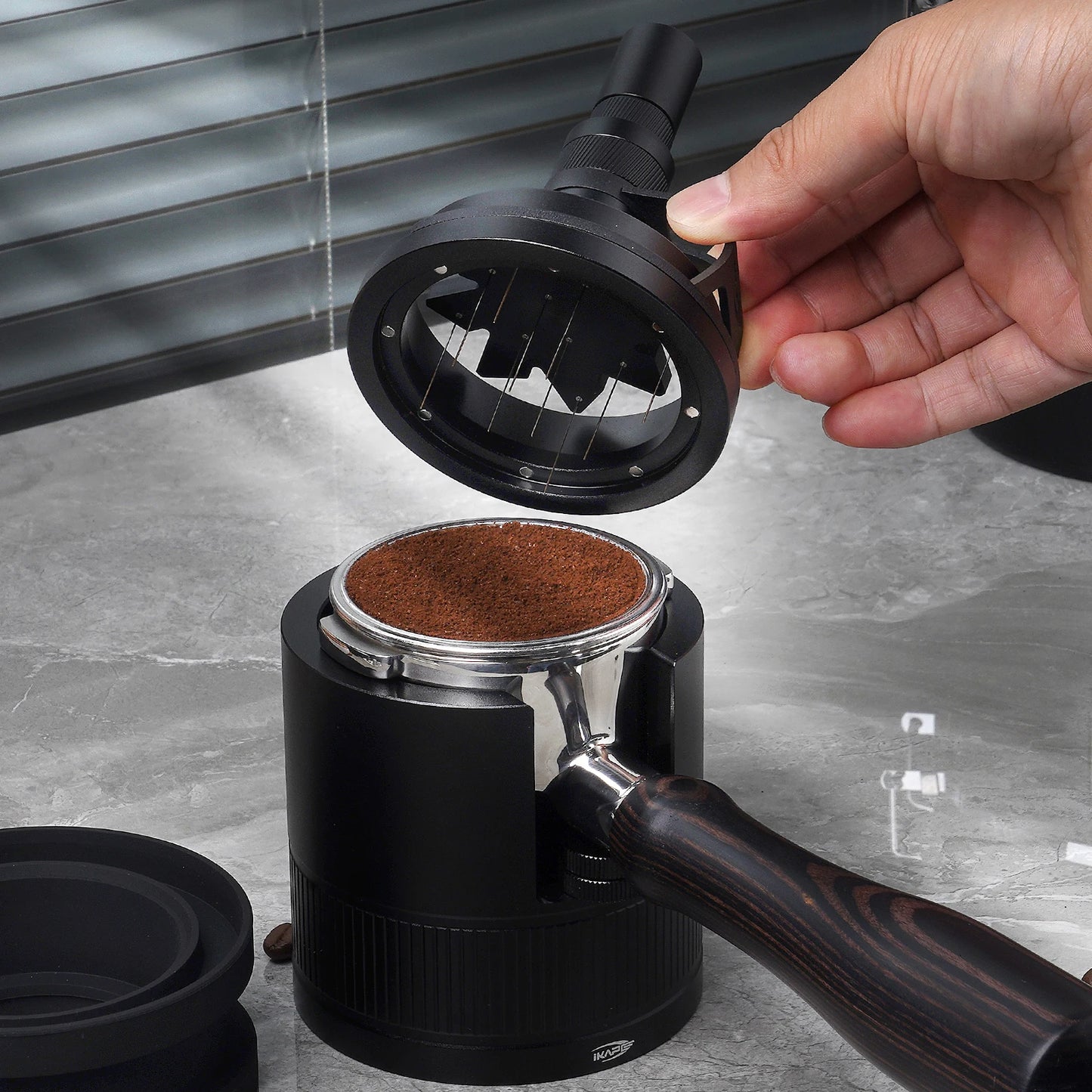IKAPE Wdt Tool Espresso Rotary 51MM 51MM 58MM,Espresso Coffee Stirrer With Dosing Funnel&Stand Coffee Maker Accessories