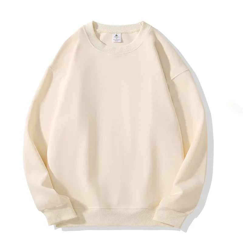 Daily Casual Sweatshirts for Men Fashion Solid Pullover Streetwear Black White O-Neck Hoodies