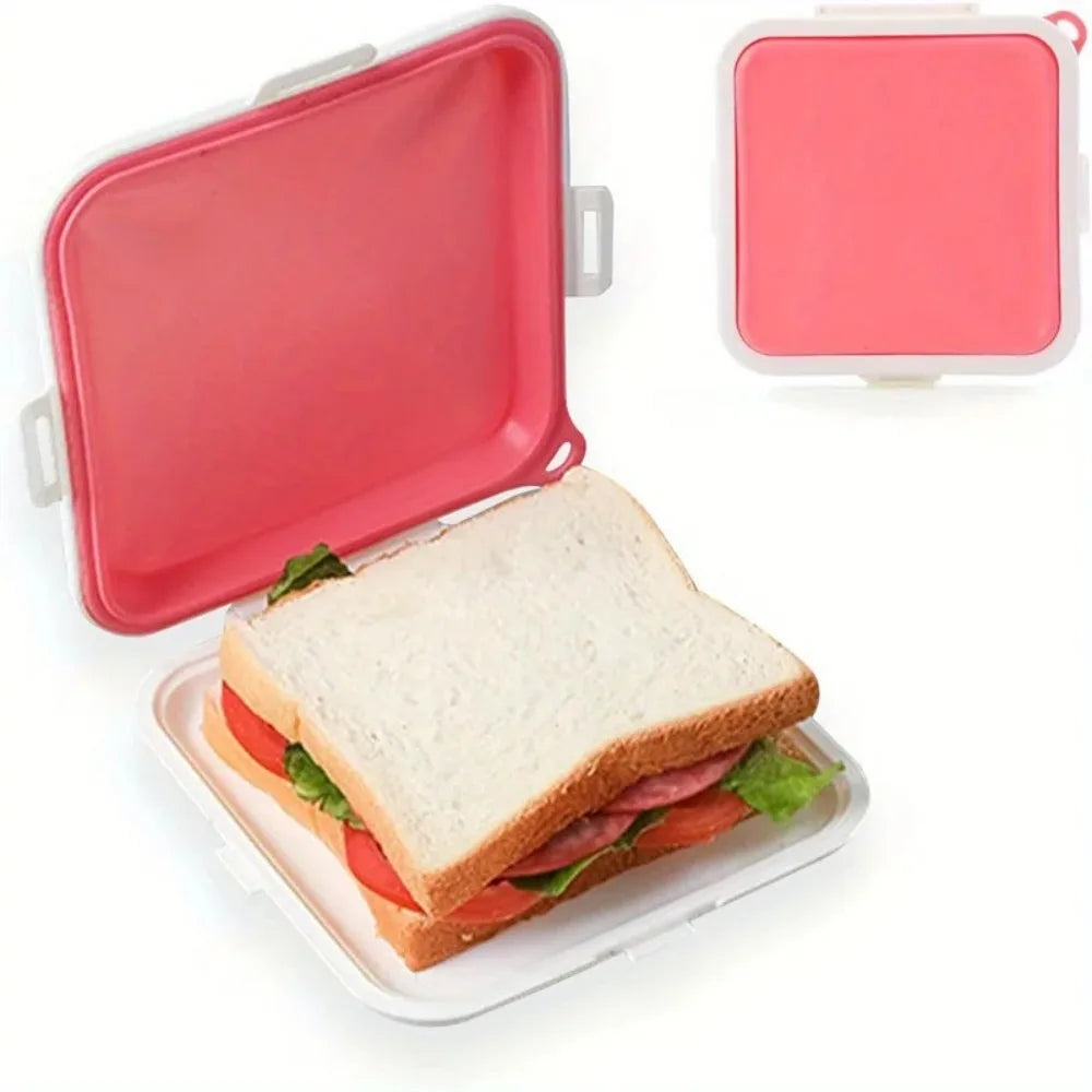 Silicone Sandwich Storage Box Sandwich Containers Heated Snap Off for Fruit Salad Snacks Food Lunch Box for Picnic Travel