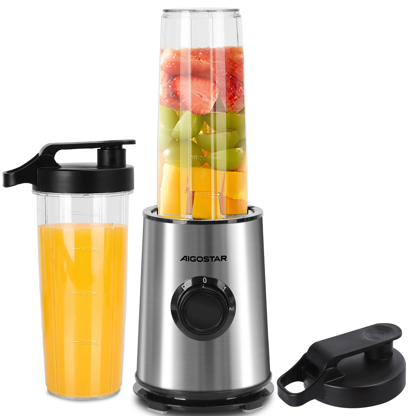 Aigostar Portable Blender, Electric Blender with 2 * 800ml BPA-FREE Water Bottles, 2 Speeds and Pulse, 4 Stainless Steel Blades,