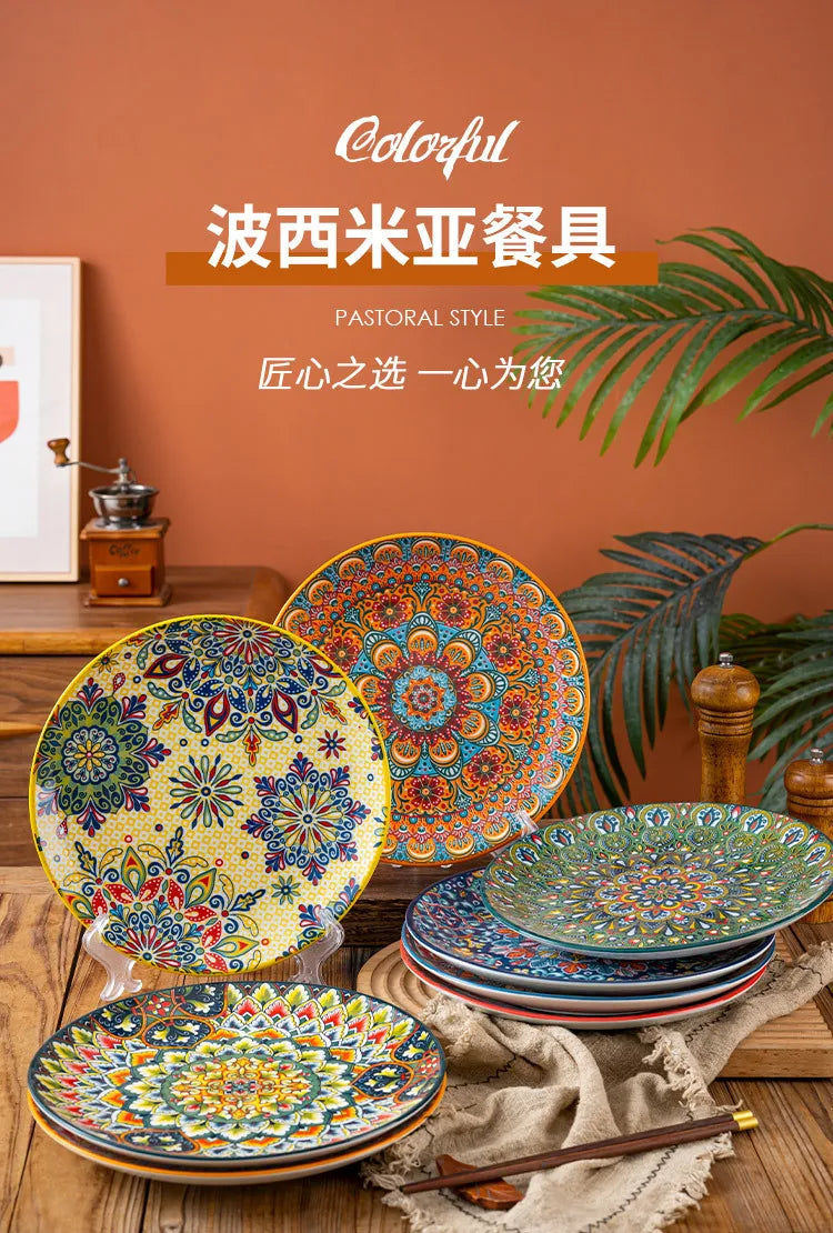 Bohemian Ceramic Plate Home Western Cuisine Plate Creative Cuisine Plate Restaurant