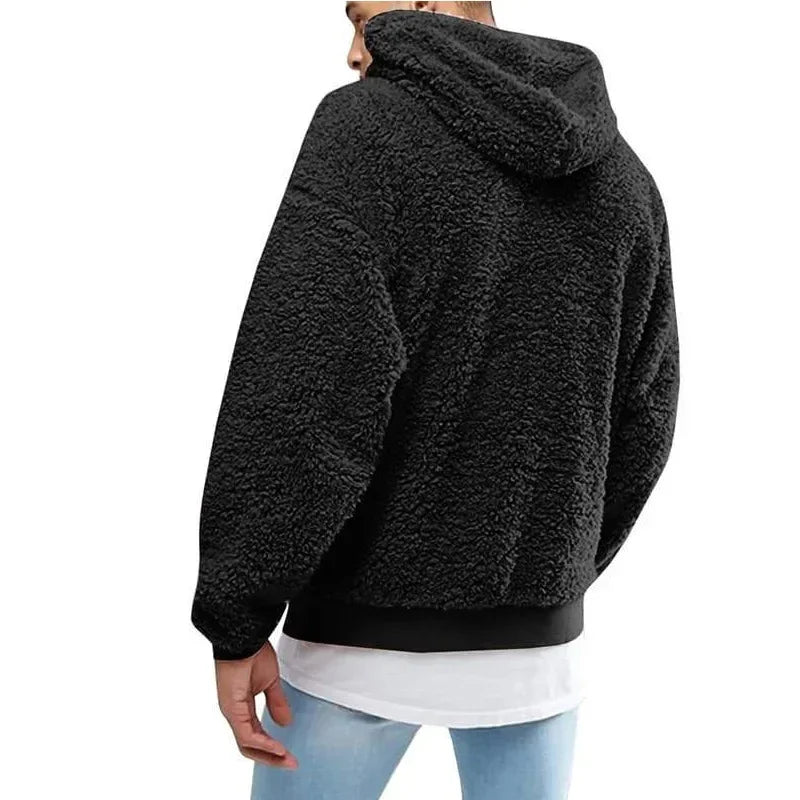 2025 Autumn Winter Men's Tops Plush Hooded Sweater Fashion Solid Warm Hoodies Y2K Streetwear in Hooded Sweatshirts Mens Clothes