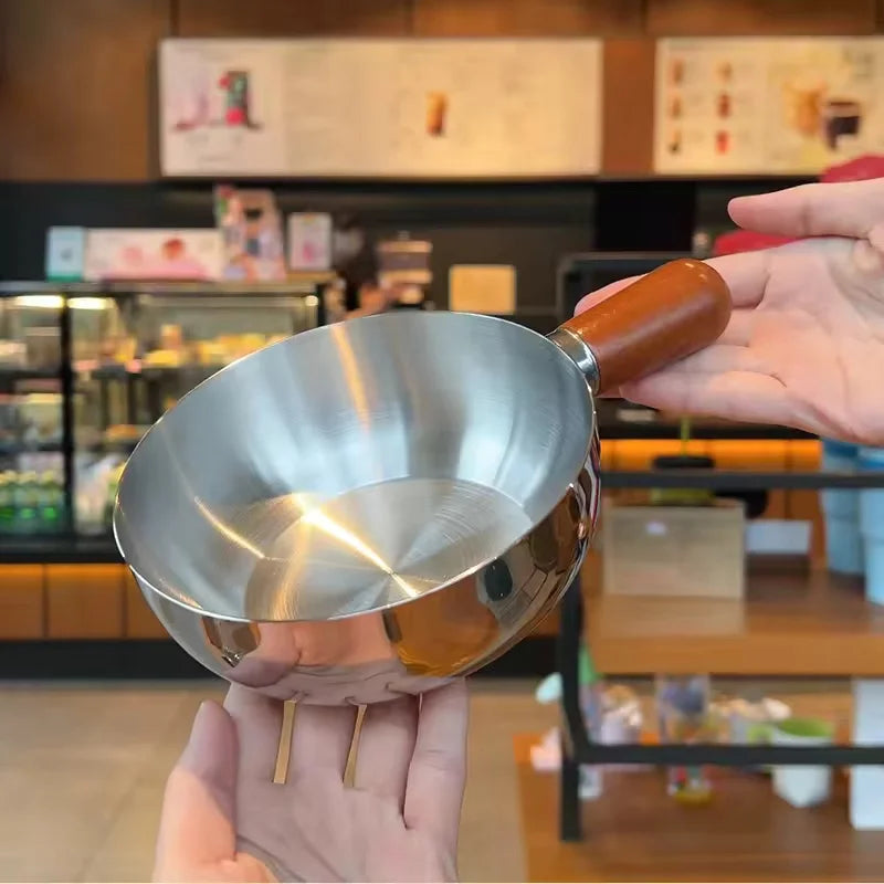 Stainless Steel Saucepan Milk Pan with Walnut Wood Handle Small Cooking Pot for Frying Egg Heating Milk 316 Steel KitchenCooking