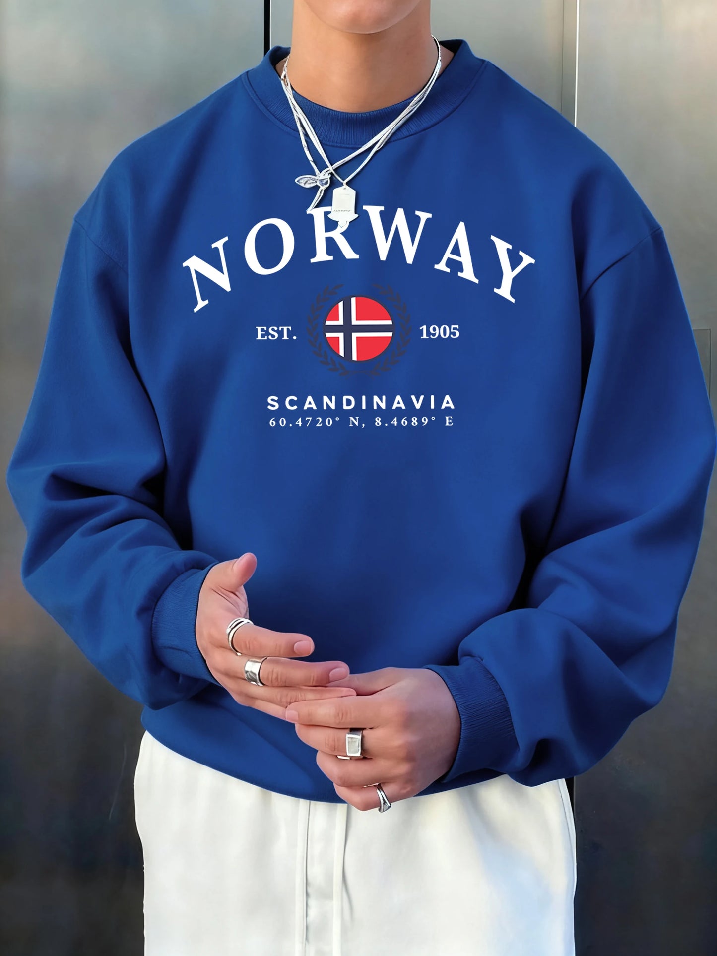 Norway Scandinavia Flag Creative Prints Male Fleece Casual Hoodless Shirt Autumn Loose O-Neck Pullover Comfy Jogging Sportswears