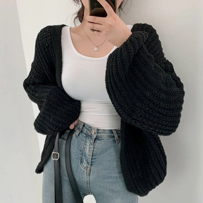 2026 Vintage Harajuku Lantern Sleeve Women Cardigan Sweater Casual Korean Fall Streetwear Tops Coat Chic Lazy Wind Y2k Sweater