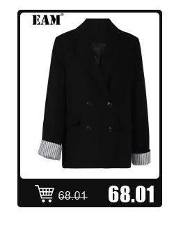 [EAM] Loose Fit Black Denim Big Size Sweatshirt New High Collar Long Sleeve Women Big Size Fashion Spring Autumn 2026 1K166