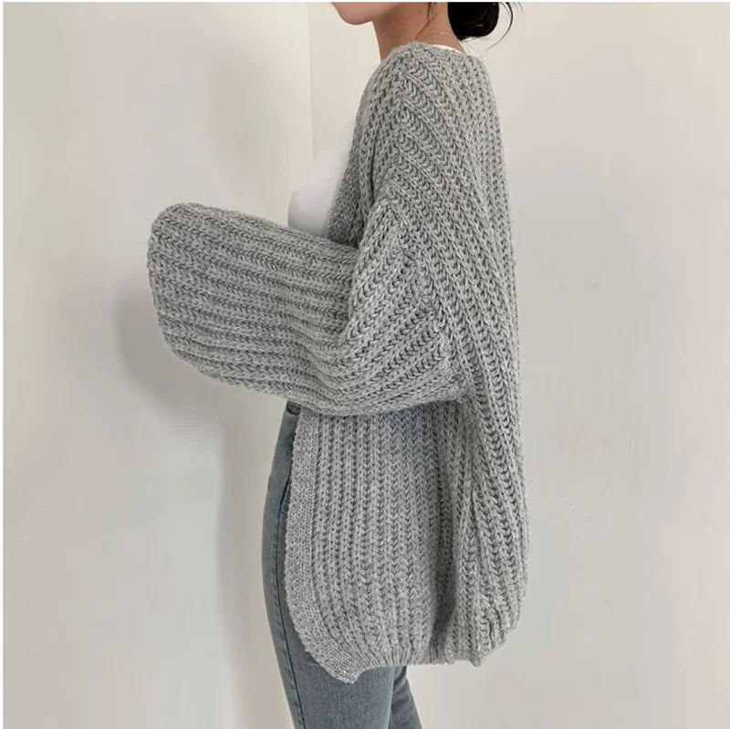 2026 Vintage Harajuku Lantern Sleeve Women Cardigan Sweater Casual Korean Fall Streetwear Tops Coat Chic Lazy Wind Y2k Sweater