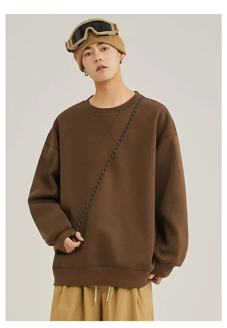 Unisex round Neck Sweatshirt Pure Color American Sle Spring Autumn Casual Jacket Loose Fit Cotton Polyester Easy Care
