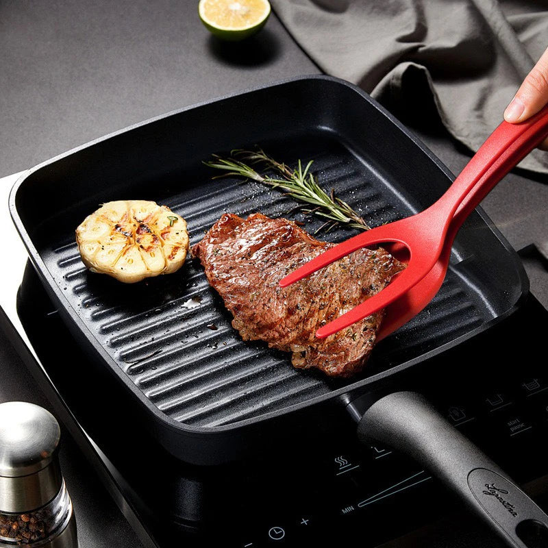 2 in 1 Nylon Grip Flip Tongs with Egg Spatula And Steak Turner Clamp Fish French Special Kitchen Utensils Cooking Tool CFQJ004