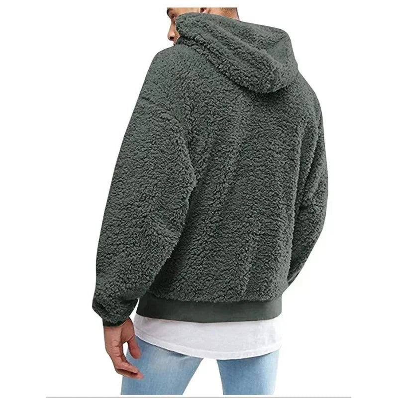 2025 Autumn Winter Men's Tops Plush Hooded Sweater Fashion Solid Warm Hoodies Y2K Streetwear in Hooded Sweatshirts Mens Clothes