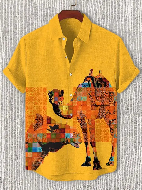 2025 Vintage African Style Men's Retro Ethnic Tribal Short Sleeve Shirt Tops Fashion Casual Vacation Streetwear Men's Shirt