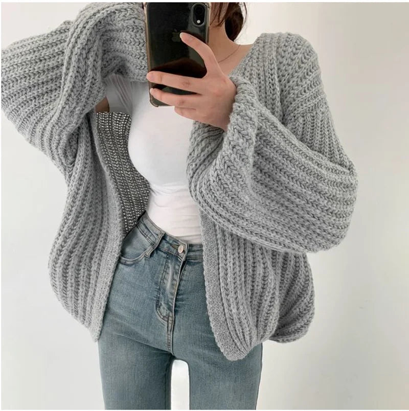 2026 Vintage Harajuku Lantern Sleeve Women Cardigan Sweater Casual Korean Fall Streetwear Tops Coat Chic Lazy Wind Y2k Sweater