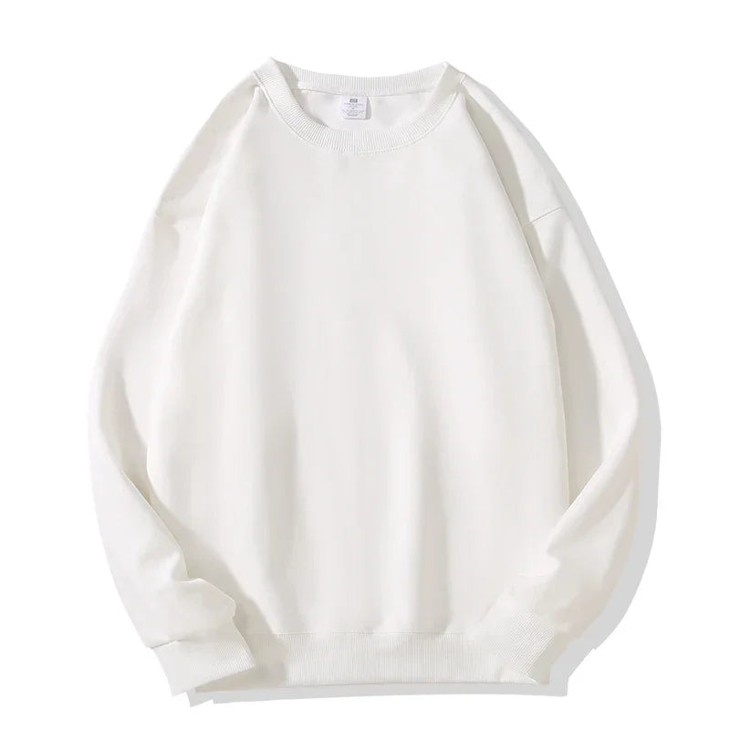 Daily Casual Sweatshirts for Men Fashion Solid Pullover Streetwear Black White O-Neck Hoodies