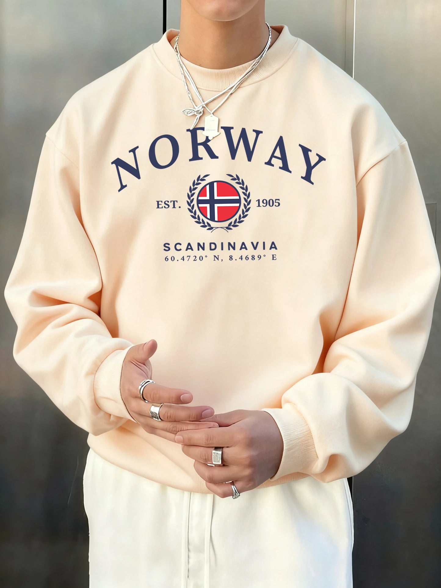 Norway Scandinavia Flag Creative Prints Male Fleece Casual Hoodless Shirt Autumn Loose O-Neck Pullover Comfy Jogging Sportswears