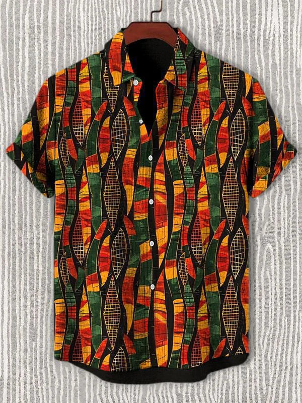 2025 Vintage African Style Men's Retro Ethnic Tribal Short Sleeve Shirt Tops Fashion Casual Vacation Streetwear Men's Shirt