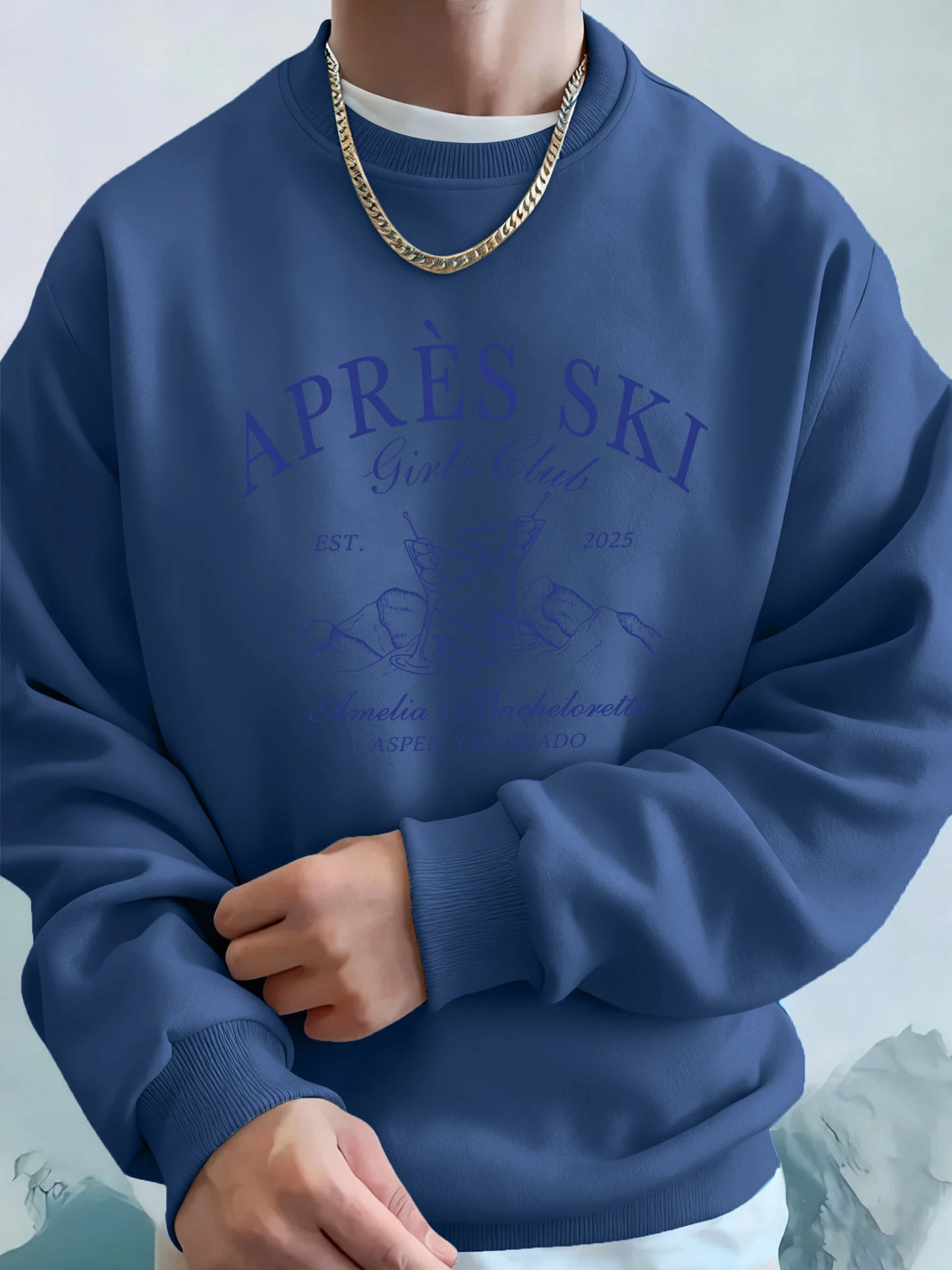 Apres Ski Aspen Colorado Print Men Fashion Hoodie O-Neck Fleece Tops Street Pocket Sweatshirts Comfortable Basics Pullovers