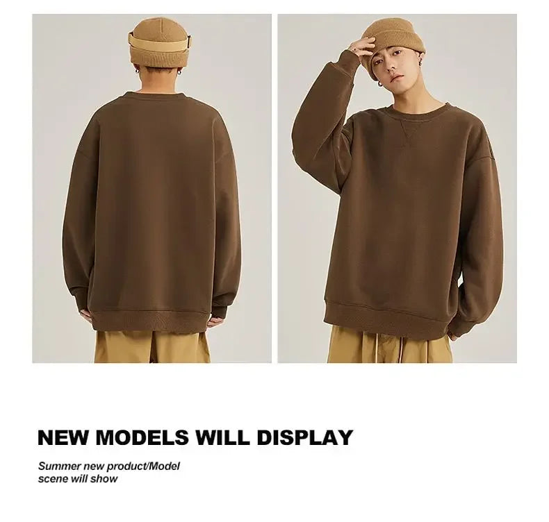 Unisex round Neck Sweatshirt Pure Color American Sle Spring Autumn Casual Jacket Loose Fit Cotton Polyester Easy Care