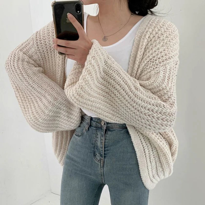 2026 Vintage Harajuku Lantern Sleeve Women Cardigan Sweater Casual Korean Fall Streetwear Tops Coat Chic Lazy Wind Y2k Sweater