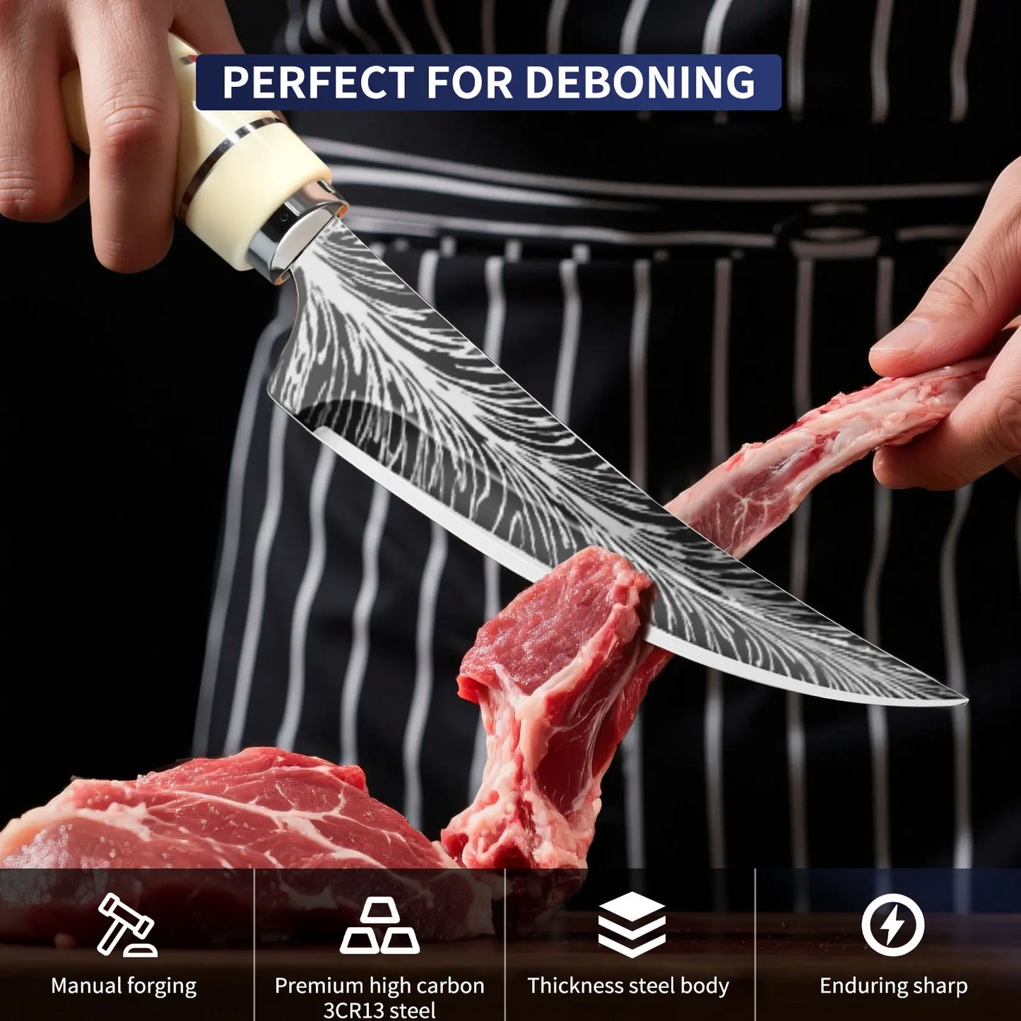 1PC Boning knife with sharp curved blade for gift box Kitchen High hardness forging Damascus texture knife Sharp fruit knife