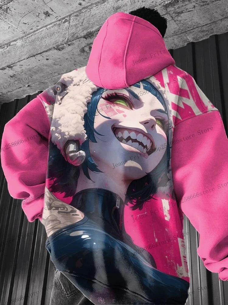 Anime girl back pattern Sweatshirt Casual Long Sleeve Hooded Pullover 3D Printing Women Top Fashion Oversized Men's Hoodies