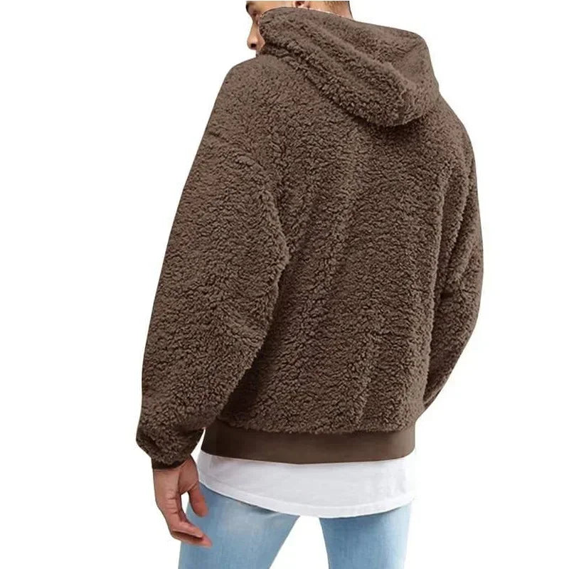 2025 Autumn Winter Men's Tops Plush Hooded Sweater Fashion Solid Warm Hoodies Y2K Streetwear in Hooded Sweatshirts Mens Clothes