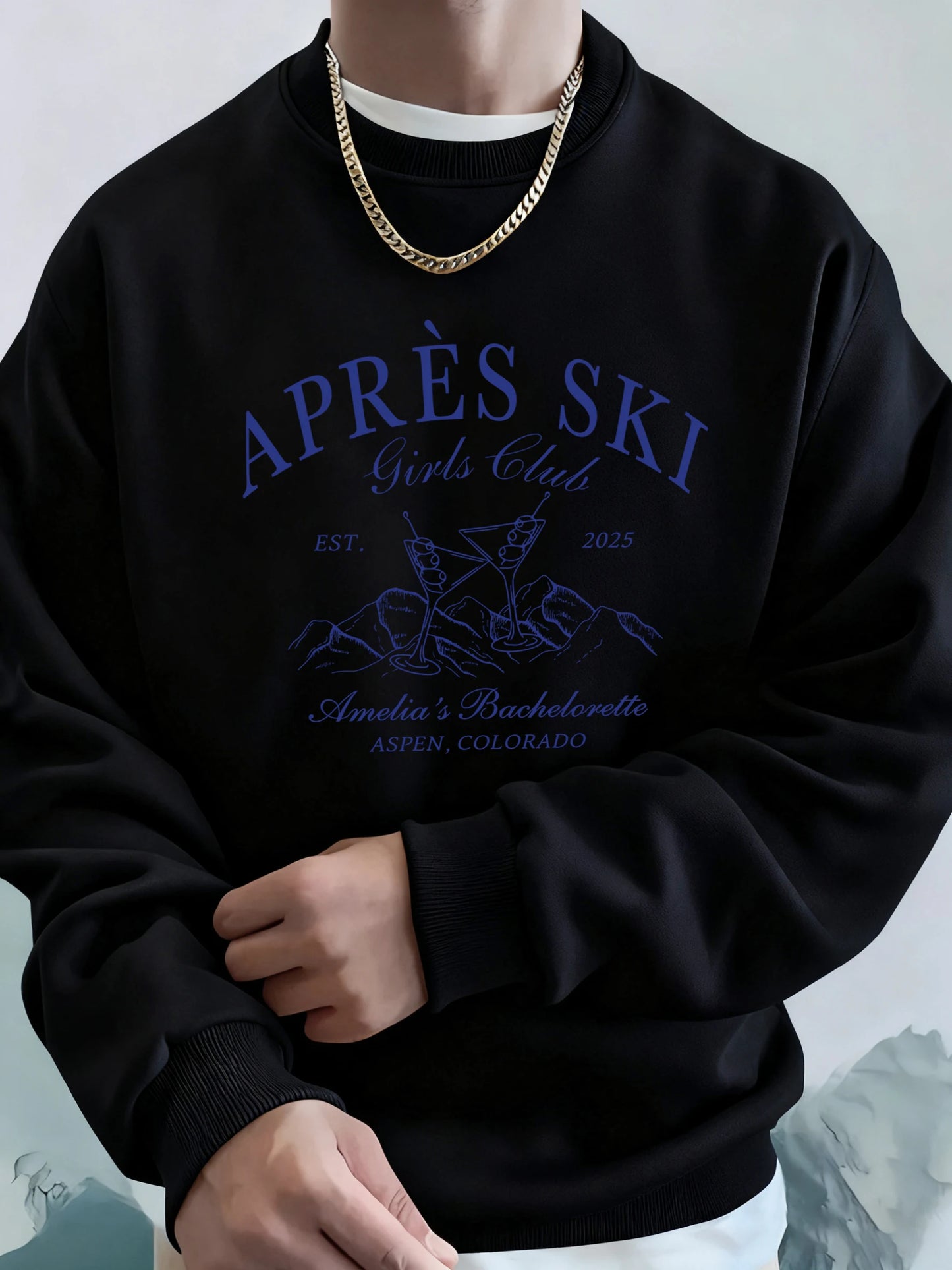 Apres Ski Aspen Colorado Print Men Fashion Hoodie O-Neck Fleece Tops Street Pocket Sweatshirts Comfortable Basics Pullovers
