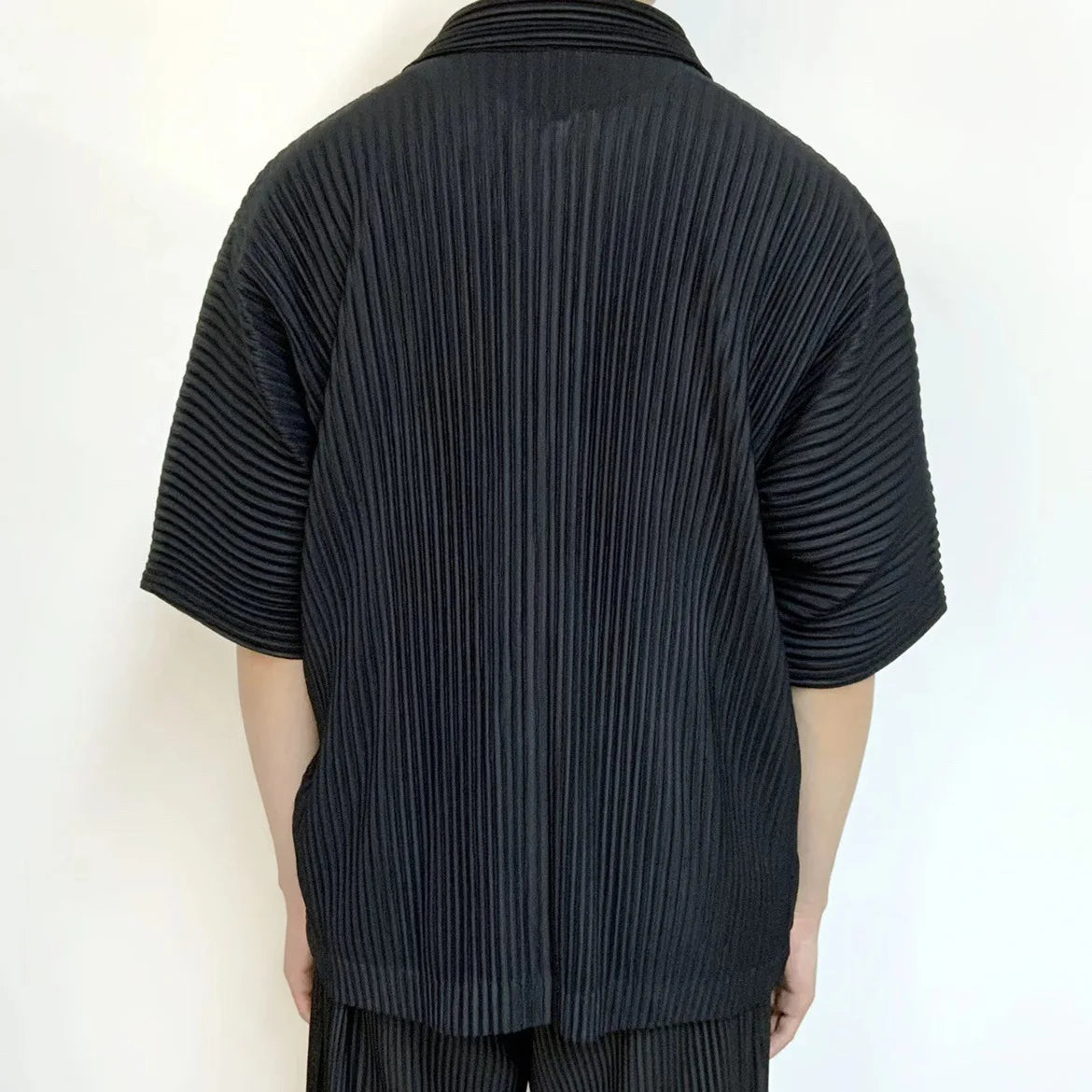 Pleats Pleated Original Short-sleeved Shirt Men's Short-sleeved Blouse 2024 Spring And Summer Loose Casual Jacket Solid Color